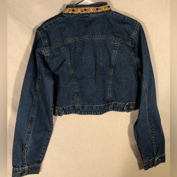 Jean Jacket Crop Top Gem Collar - Picture 2 of 5